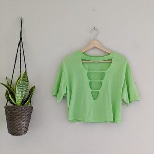 Urban Outfitters Green V-Neck Ripped Crop Tee